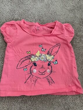 Baby Gap Girls' Pink Bunny Graphic Tee with Floral Accents